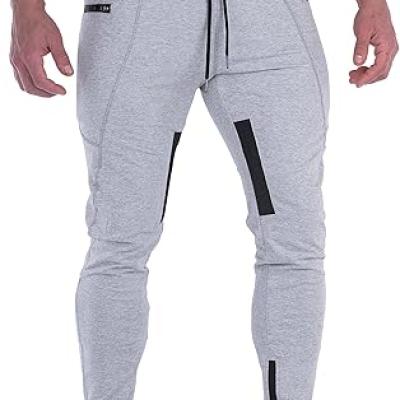 Mens Joggers Sweatpants Slim Fit Workout Training Thigh Mesh Gym Jogger Pants with Zipper Pockets