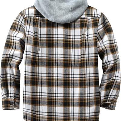 Men's Cotton Plaid Shirts Jacket Fleece Lined Flannel Shirts Sherpa Button Down Jackets with Hood for Men