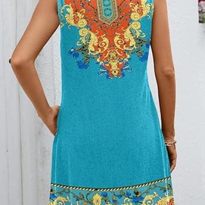 Summer Dresses for Women 2024 Beach Loose Casual A Line Dress Sleeveless V-Neck Sundress with Pockets