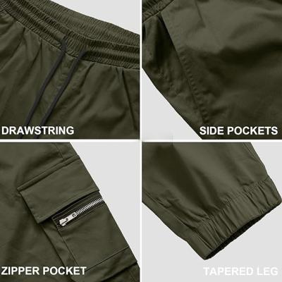 Mens Cargo Jogger Pants Elastic Waist Drawstring Regular with Zipper Pockets Cotton Pants for Men