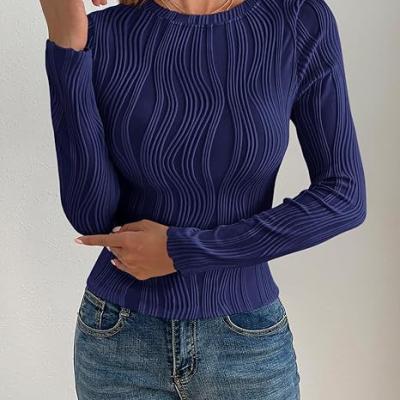 Women's Tops 2025 Cute Long Sleeve Crewneck Blouses Plain Slim Fit Fall Shirts Textured Knit Basic T Shirts