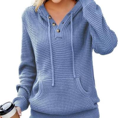 Fall Womens Oversized Hoodies Knit V Neck Sweaters Fashion Casual Pullover Tops