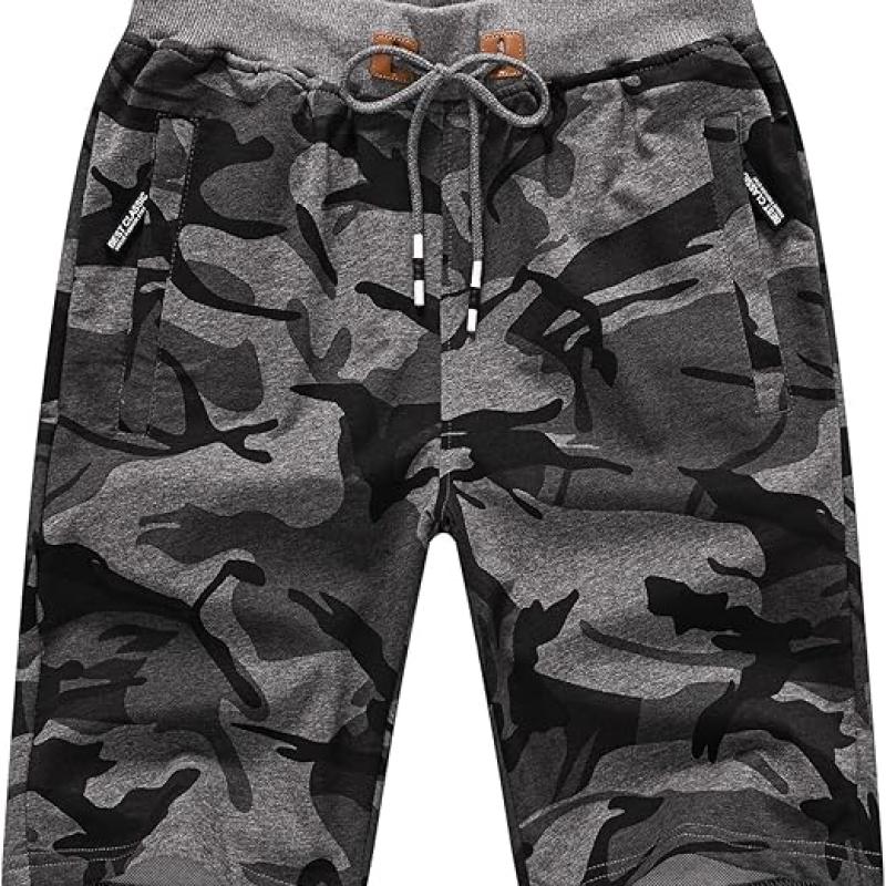 Mens Shorts Casual Drawstring Zipper Pockets Elastic Waist