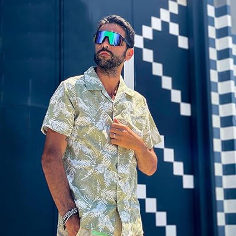 Men's Hawaiian Floral Shirts Cotton Linen Button Down Tropical Holiday Beach Shirts