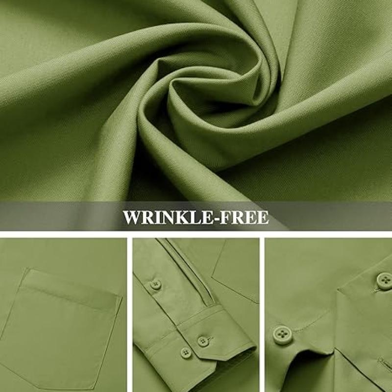 Men's Dress Shirts Wrinkle Free Long Sleeve Formal Shirt Solid Business Casual Wedding Button Down Shirts with Pocket