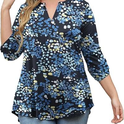 Womens Tops Dressy Casual 3/4 Sleeve Shirts Tunic Blouses Plus Size Tops for Women