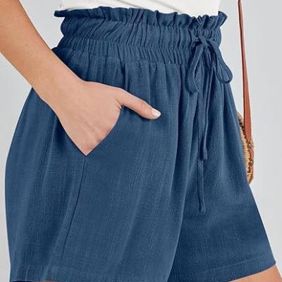 Linen Shorts for Women Casual High Waisted Wide Leg Drawstring Cute Summer Beach Shorts 2024 Fashion Vacation Outfit