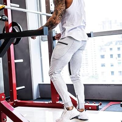 Mens Joggers Sweatpants Slim Fit Workout Training Thigh Mesh Gym Jogger Pants with Zipper Pockets