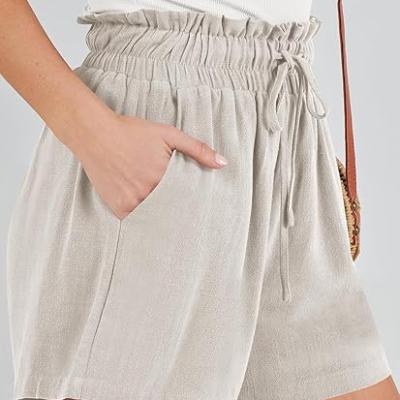 Linen Shorts for Women Casual High Waisted Wide Leg Drawstring Cute Summer Beach Shorts 2024 Fashion Vacation Outfit