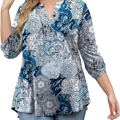 Womens Tops Dressy Casual 3/4 Sleeve Shirts Tunic Blouses Plus Size Tops for Women