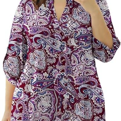 Womens Tops Dressy Casual 3/4 Sleeve Shirts Tunic Blouses Plus Size Tops for Women