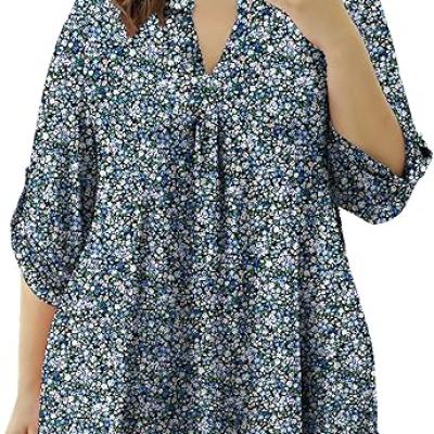 Womens Tops Dressy Casual 3/4 Sleeve Shirts Tunic Blouses Plus Size Tops for Women