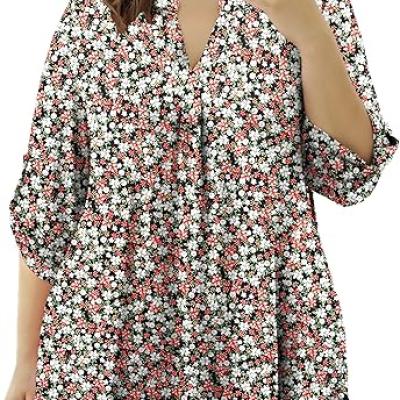 Womens Tops Dressy Casual 3/4 Sleeve Shirts Tunic Blouses Plus Size Tops for Women