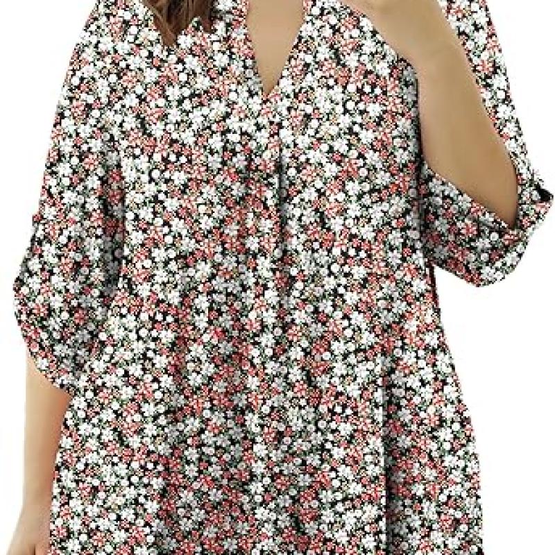 Womens Tops Dressy Casual 3/4 Sleeve Shirts Tunic Blouses Plus Size Tops for Women