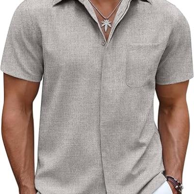 Men's Casual Linen Beach Shirt Short Sleeve Button Down Summer Shirt Untucked Vacation Wedding Hawaiian Shirts