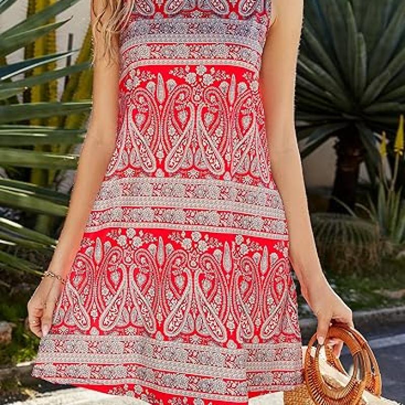 Summer Dresses for Women Beach Floral Tshirt Sundress Casual Pockets Boho Tank Dress