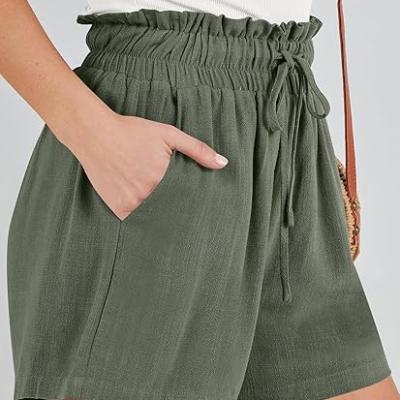Linen Shorts for Women Casual High Waisted Wide Leg Drawstring Cute Summer Beach Shorts 2024 Fashion Vacation Outfit q