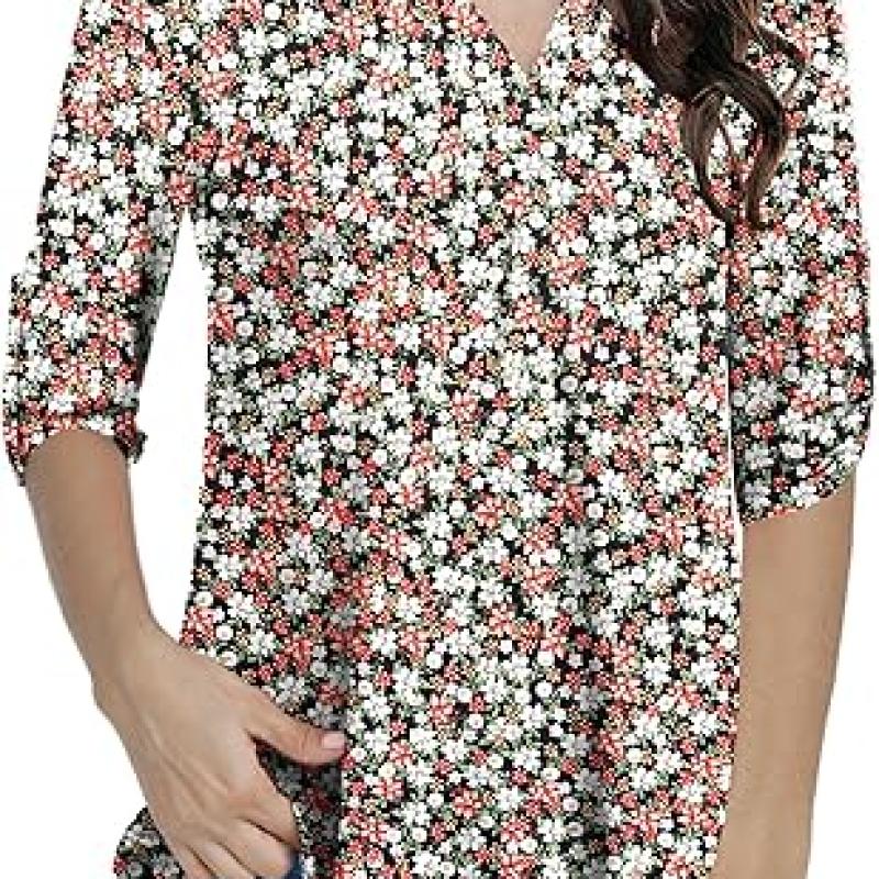 Womens Tops Dressy Casual 3/4 Sleeve Shirts Tunic Blouses Plus Size Tops for Women