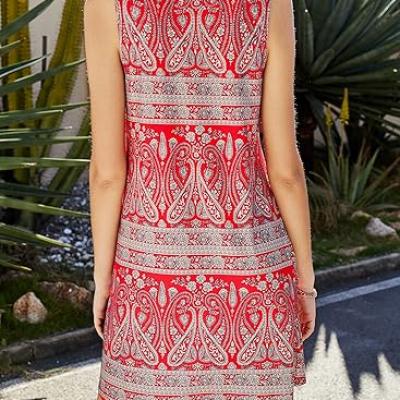 Summer Dresses for Women Beach Floral Tshirt Sundress Casual Pockets Boho Tank Dress