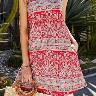 Summer Dresses for Women Beach Floral Tshirt Sundress Casual Pockets Boho Tank Dress