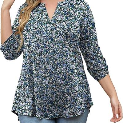 Womens Tops Dressy Casual 3/4 Sleeve Shirts Tunic Blouses Plus Size Tops for Women
