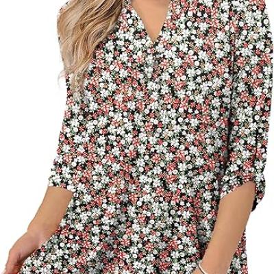 Womens Tops Dressy Casual 3/4 Sleeve Shirts Tunic Blouses Plus Size Tops for Women