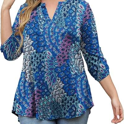 Womens Tops Dressy Casual 3/4 Sleeve Shirts Tunic Blouses Plus Size Tops for Women