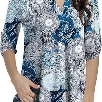 Womens Tops Dressy Casual 3/4 Sleeve Shirts Tunic Blouses Plus Size Tops for Women