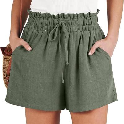 Linen Shorts for Women Casual High Waisted Wide Leg Drawstring Cute Summer Beach Shorts 2024 Fashion Vacation Outfit q