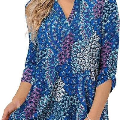 Womens Tops Dressy Casual 3/4 Sleeve Shirts Tunic Blouses Plus Size Tops for Women